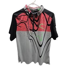 Jamie Sadock Pink & Gray Golf Tennis Women's Large Short Sleeve Zipper Shirt